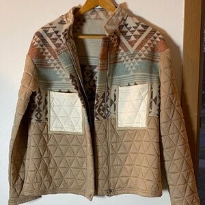 Quilted Tan & Cream Southwestern Jacket with Patterned Yoke
